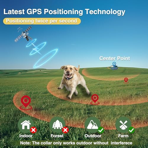 PATPET Wireless GPS Dog Fence, 9999 Yard Radius Electric Fence System, 3 Training Modes, IP67 Waterproof Collar for Medium & Large Dogs