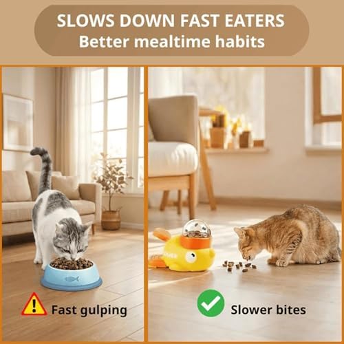 Duck Cat Treat Dispenser, 2026 New Duck Puzzle Feeder for Cats, Duckie Cat Feeder, Yellow Ducks Cat Feeder Toy, Food Dispenser Toy with Button, 2-in-1 Interactive Toy & Slow Feeder (2PC-Y+W)
