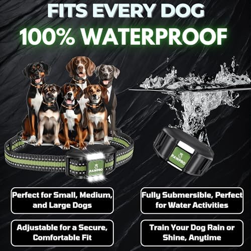 Dog Shock Collar with Remote, Unmatched 4-Mile Range, Night-Light Mode, Training Guide Included, 124 Training Levels & 4 Modes, Beep Vibration Shock, Waterproof Rechargeable, Fits All Dogs (Green)