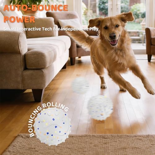Interactive Dog Balls, Durable Motion Activated Automatic Rolling Ball for Aggressive Chewers, Indestructible Dog Toy Ball for Training Dog Catch and Fetch, Large Medium Small Dog (3in, White)