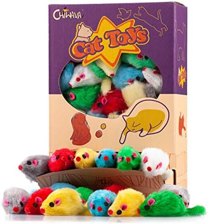 CHIWAVA 36PCS 4.1'' Furry Cat Toy Mice Rattle Small Mouse Interactive Play