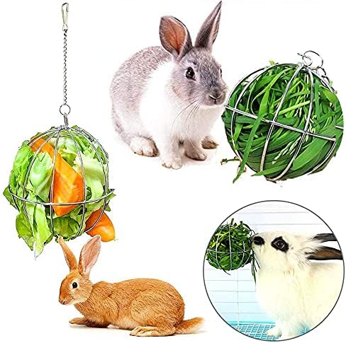 4 PCS Hay Feeder Ball, Hay Rack Ball, Small Animal Stainless Steel Grass Ball Grass Rack Ball for Rabbit Guinea Pig Hamster Hay Dispenser Hanging Ball Feeder Toy Rabbit Pet Supplies