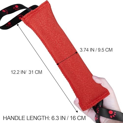 ToLanbbt Dog Tug Toy Bite Jute Pillow Pull Toy with 2 Strong Handles Perfect for Tug of War, Puppy Interactive Play, Tear Resistant Bite Training for Small Medium Large Dogs (Bright Red-Footprint)