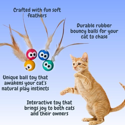 Pet Fit For Life Bouncing Balls Cat Toy with Feather - 4 Count Pack