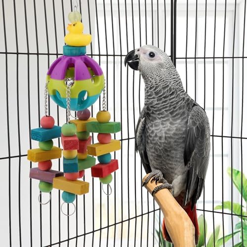 Hypeety Parrot Ball Toy Plastic Colorful Bird Chew Ball with Bells for Cage