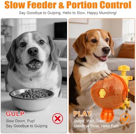 Interactive Dog Puzzle Toy, Spinning Treat Dispenser Slow Feeder | adjustable difficulty, fixing strap, BPA free, boredom relief, mental stimulation, slow eating, small medium dogs cats