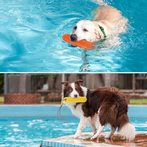 PUPTECK Interactive Dog Pool Toys Water Floating Toys Fetch Training Bumpers 2 Pack, Yellow & Orange
