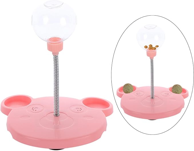Dog Cat Slow Feeder Toy Kitten Treat Toy Leaking Food Training Ball Food Treat Dispenser Feeding Toy for Outdoor Kitten, Bear, Pink