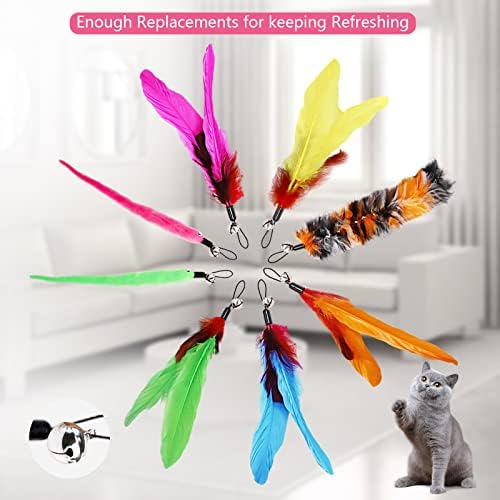 12PCS Interactive Kitten Toys, Retractable Indoor Cat Wand Toys with Replacement Teaser, Rainbow Ribbon and Make Exercise by Sunshinetop