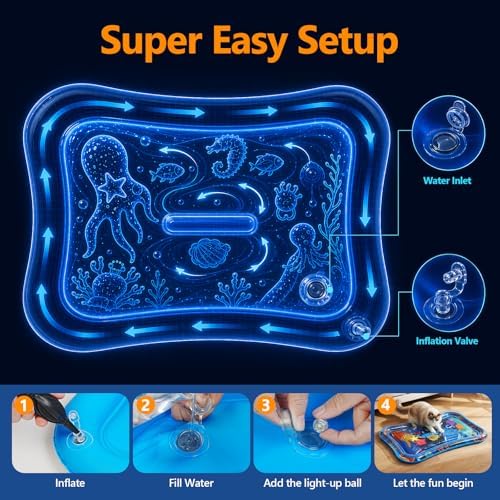 Cat Water Mat with Fish- Thickened Cat Sensory Water Play Mat Toy, Interactive Ocean Breeze Splashland with Floating Fish and 2 Balls for Cats & Kittens, Indoor Pet Water Bed Play Mat