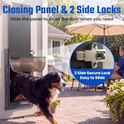 2-Flap XL Dog Door for Wall, All Aluminum Doggy Door Pets Up to 220 LB | 2 Magnetic Flaps, Energy Efficient, Wide Telescoping Tunnel for Walls, Safety Locks, Closing Panel, Easy to Install