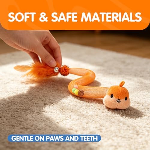 Cat Teaser Toys with Feathers and Bells, Flexible Tube 4-Pack