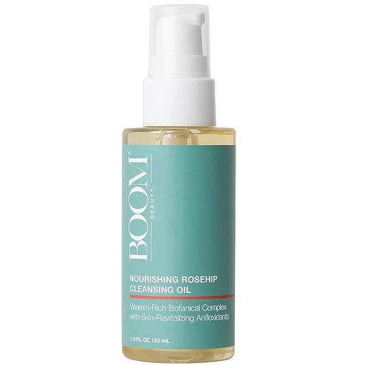 Rosehip Cleansing Oil Gentle Makeup Remover - Oil Cleanser for Sensitive Skin Double Cleansing - Dermatologist Tested Face Cleanser with 14 Botanical Complex pH Balanced - 1.8 fl oz