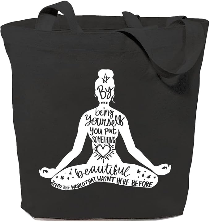 Yoga Canvas Tote Bag for Women Namaste Meditation Reusable Grocery Shoulder Shopping Bags Motivational Girl Power