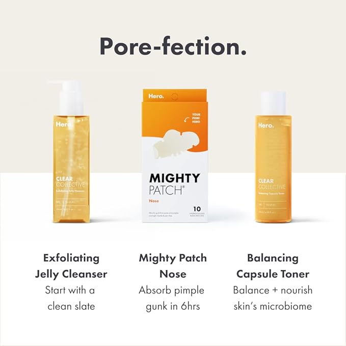 Mighty Patch Nose Pimple Patches from Hero Cosmetics, Large Hydrocolloid Pore Strips, Dermatologist Approved, Overnight, Blackhead Remover Strip to Absorb Acne Nose Gunk from Face, 10 Count