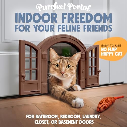 Purrfect Portal French® Cat Door - Stylish No-Flap Cat Door Interior Door for Average-Sized Cats Up to 20 lbs, Easy DIY Setup, Secured Installation in Minutes, No Training Needed, 7.13 x 8.32”