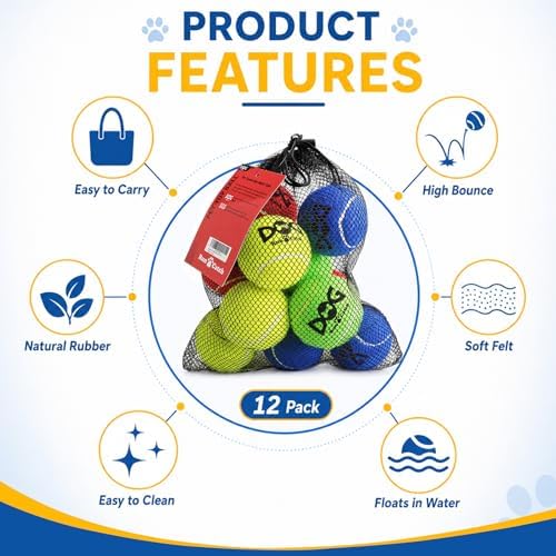 INSUM Tennis Balls for Dogs, 12 Pack Small Medium Dog Toys Balls