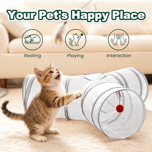 Love's cabin Cat Tunnel for Indoor Cats, 3-Way Collapsible Play Tunnel