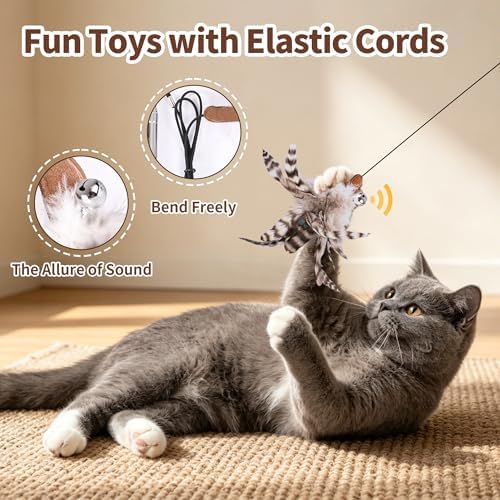 Lulu's World Retractable Cat Wand Toy 8.3"-46" Telescopic Feather Teaser