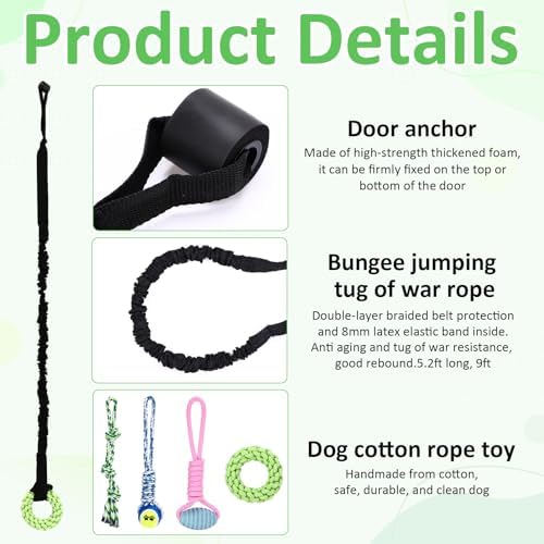 Hiboom 6 Pcs Interactive Dog Tug of War Toy Set Hanging from Tree and 4 Chew Ropes Teething Rope for Teeth Cleaning Dog Bungee Toy for Small/Medium Dogs with Aggressive Chewing Habit, Dogs Supplies