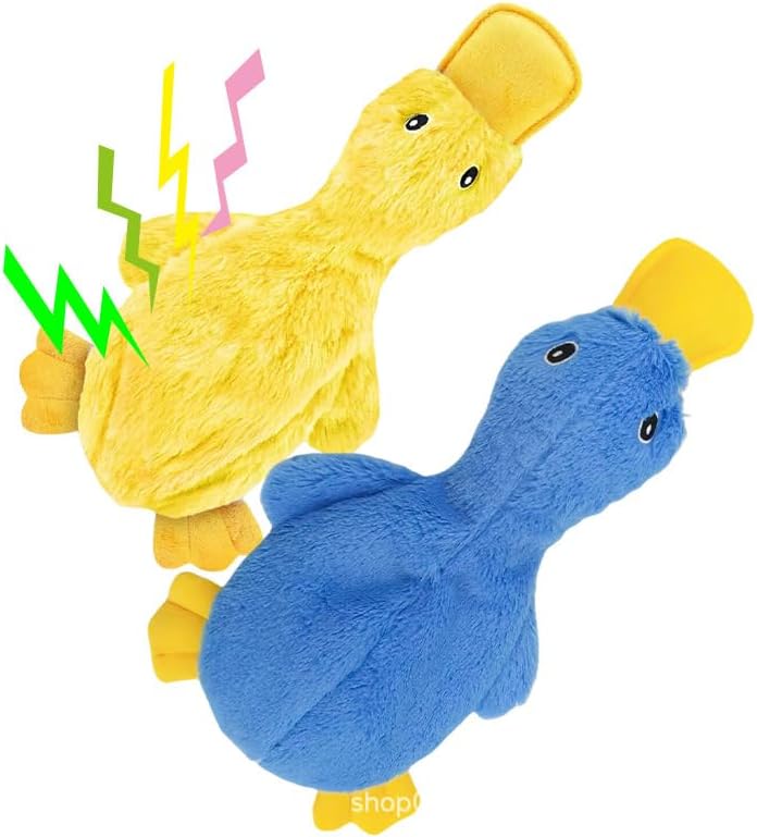 Squeaky Duck Dog Toy, No Stuffing Crinkle Plush Dog Toys for Small Medium Large Dogs, Interactive Durable Chew Toy for Puppies, (Crinkle Duck (Blue))