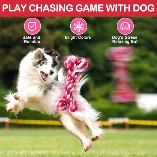 18 Pcs Dog Rope Toys Set Interactive Chew Balls Toys for Aggressive Chewers Large Medium Small Dogs Pet Puppy Teeth Cleaning Fun Training Birthday Gifts Pink