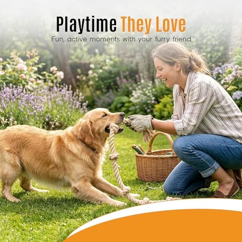 Ali+Oli Pets Dog Rope Toy for Large Dogs, Heavy Duty 5-Knot Cotton Tug-of-War Rope for Aggressive Chewers, Durable Interactive Chew Toy