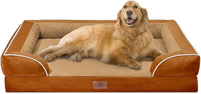 Comfort Expression Waterproof Orthopedic Dog Bed for Extra Large Dogs | Supportive Egg Crate Foam XL Pet Bed with Removable Bolster, Dog Couch with Washable Cover & Non-Slip Bottom, 42x30 Inch