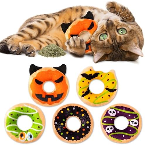 L1rabe Halloween Donut Catnip Stuffed Toys for Cats, Gift for Kitten Lovers