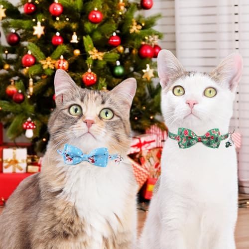 KOOLTAIL Cat Christmas Collar Breakaway with Bowtie and Bells, 3 Pack Cute Kitten Collars, Adjustable Safety Buckle Snowman Santa Claus Charm Pendant Pet Collars for Kitty Boys Girls Cats Holiday