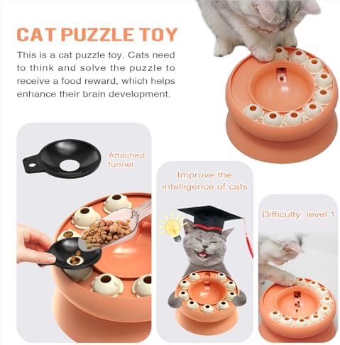 Cat Puzzle Toy Treat Dispenser Kitten Weight Loss Bowl Puzzles Slow Feeder Food Dispensing Kitty Enrichment Toys Brain Mental Stimulation Healthy Eating Mind Games Pink