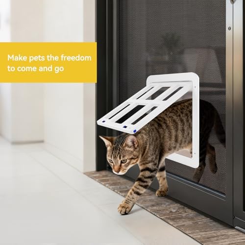 Enjoying Cat Door for Screen Doors, Passage Opening 8.3" x 10.3", Access Freely, Magnetic Swing Flap, Small Pet Door for Sliding Doors Window, Lockable, White
