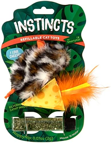 Instincts by SmartyKat 2-Pack Mouse 'N Mate Plush Refillable Cat Toys w/HappyNip Tube (Catnip & Silvervine) - Multicolor, 2-Pack