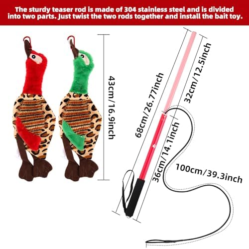 Interactive Dog Toys - Extendable Flirt Pole with 2pcs Squeaky Plush Toy Tugs Red Green for Dog Outdoor Entertainment, Train and Exercise