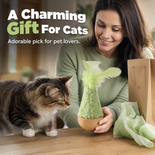 Self-Righting Cat Toy – 2Pcs Interactive Pet Toys with Feather，Brown