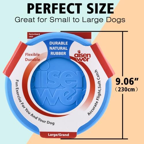 Dog Flying Disc - Durable Rubber Dog Toy for Fetch - Interactive Lightweight Flyer Dog Toys for Outdoor Playtime - Safer Disc for Healthy Activity - for Medium/Large Dogs (Blue)