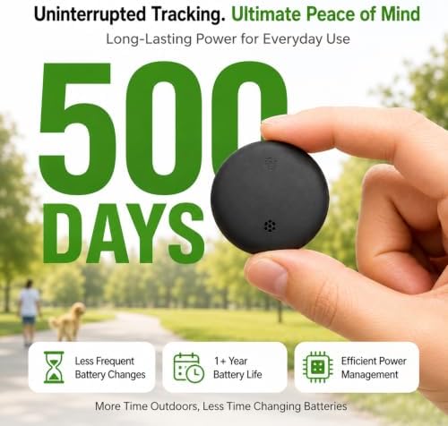 Dog Tracker, GPS Tracker for Dogs with Real-Time Location, No Monthly Fee, No SIM, IP68 Waterproof Ultra-Slim Lightweight with Holder, 500-Day Battery,iOS Only，Black