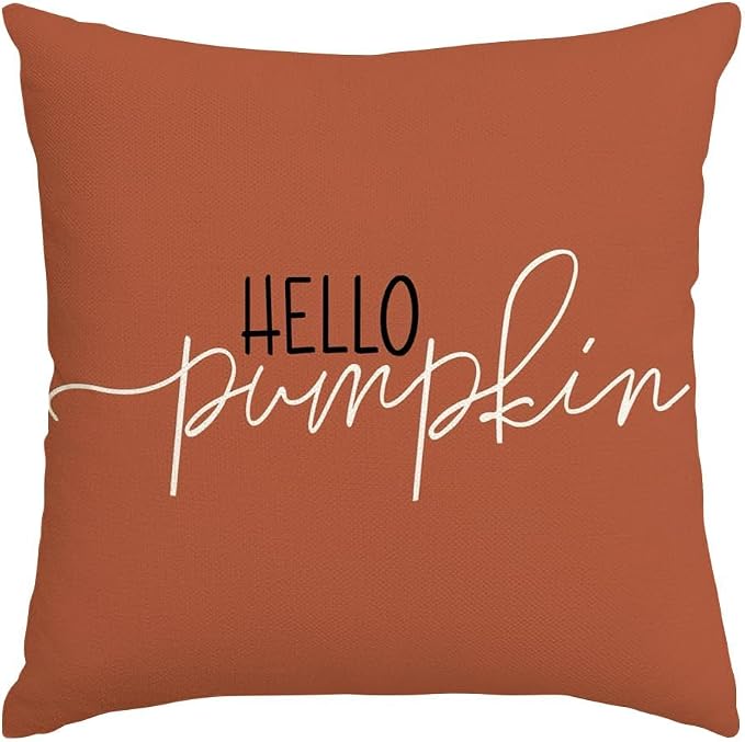 RABUSOFA Fall Pillow Covers 20x20 Inch,Rust Autumn Hello Pumpkin Pillows Decorative Throw Pillows,Outdoor Thanksgiving Cushion Cover Farmhosue Fall Decor for Bedroom Couch Sofa Rust