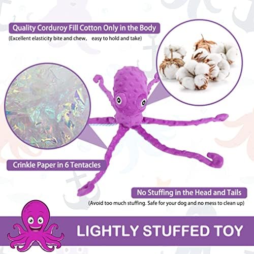 EXPAWLORER Large Squeaky Dog Toys - Stuffed Plush Long Dog Chew Toy, 2-in-1 Interactive Dog Toys with Built-in Squeak Ball and Crinkle Paper, Training Reward Birthday Gift Soft Octopus, Purple
