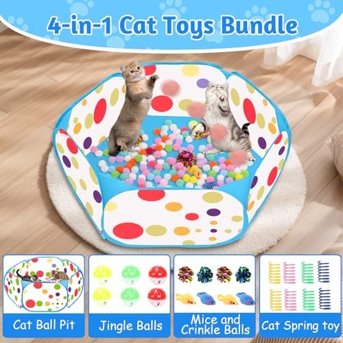 Cat Ball Pit for Cats, 226 Pcs Interactive Cat Toys for Indoor Kittens,Blue