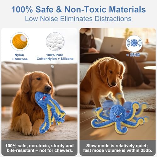 Interactive Dog Toys Octopus to Keep Them Busy(Blue) | Durable Squeaky Tug of War Dog Toy for Small/Medium/Large Dogs,USB Rechargeable,Not for Aggressive Chewers