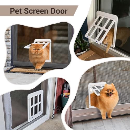Cat Door for Screen Door with Magnetic Auto-Close, Dual Lockable Tabs Doggy Screen Door, Pet Easy Access for Sliding Screen Door & Window