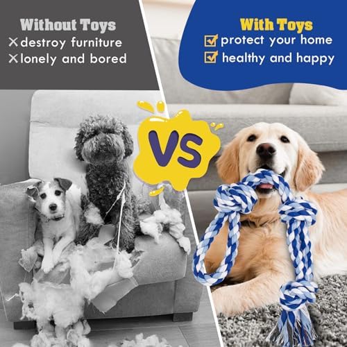 WDZZHOT [3 Pack] Dog Rope Toys for Large and Medium Aggressive Chewers, Nearly Indestructible Rope Chew Toys, Heavy Duty 100% Cotton Tug of War Dog Toy for Boredom, Teeth Cleaning