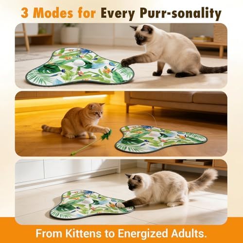 Interactive Cat Toys for Indoor Cats,Hide and Seek Cat Toys with Moving Concealed Wand Feather,Mouse Squeaky,Rechargeable Touch Activated Cat Kitten Toy for Indoor Bored Adult Cats(Green)