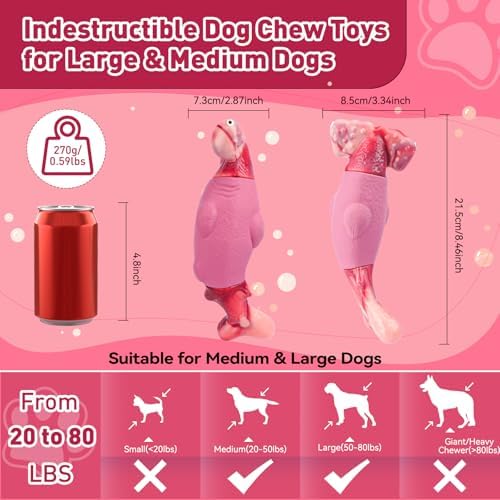BIKIISEN Dog Toys for Aggressive Chewers, Squeaky Tough Chew Toys | Interactive Dog Chew Toys for Large Dogs, Dog Toys Keep Them Busy, Gift Toys for Medium/Large Breed (Pink)