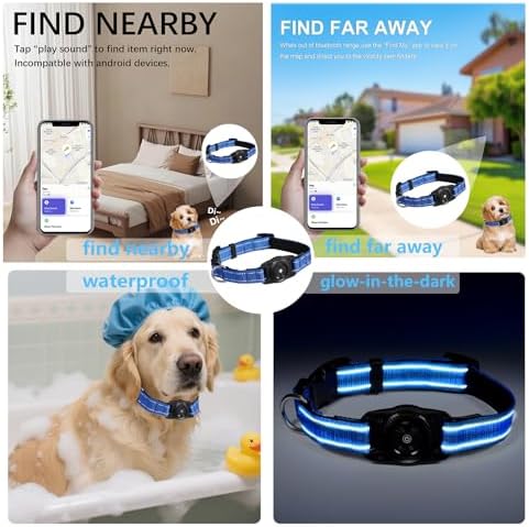Tracking Collar for Dogs Waterproof Adjustable Air Tag Dog Collar Holder, Comfortable Dog Collars for Small Medium Large Dogs (Blue, S)
