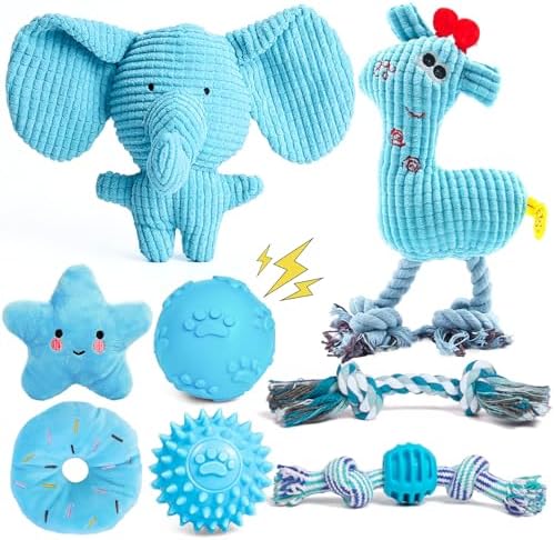 8 Pack Luxury Puppy Toys for Teething Small Dogs, Puppy Chew Toys with Squeaky Dog Toys, Balls and Rope Dog Chew Toys, Dog Toys to Keep Them Busy (Blue, 8-Pack)