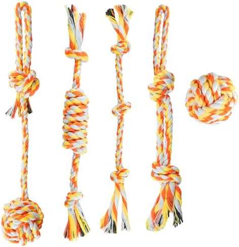 ASOCEA 5 Pack Cotton Rope Toys for Puppy Teething Small Dogs Orange