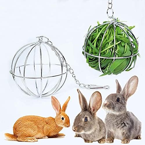 4 PCS Hay Feeder Ball, Hay Rack Ball, Small Animal Stainless Steel Grass Ball Grass Rack Ball for Rabbit Guinea Pig Hamster Hay Dispenser Hanging Ball Feeder Toy Rabbit Pet Supplies
