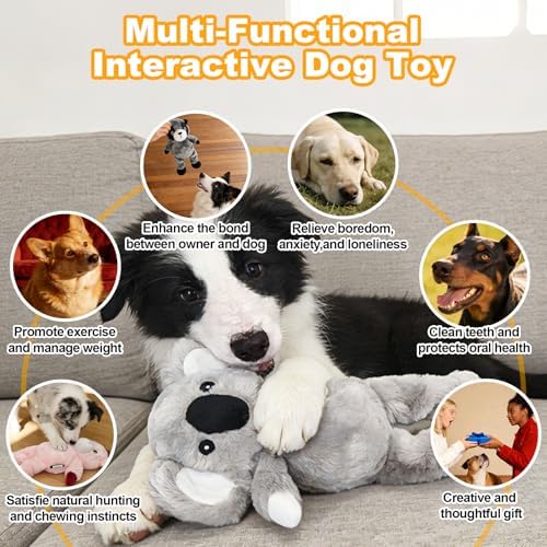 12.99 Inch Grey Koala Squeaky Dog Toy, Plush Chew Toy with Bungee Legs for Puppy Teething, Indoor Outdoor Interactive Toy for All Dog Sizes